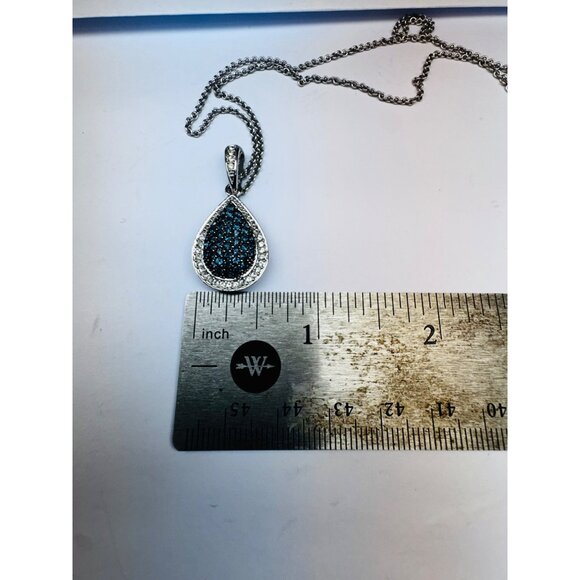 Sterling Silver Teardrop Pendant Necklace Blue & White Stones 18” 7.7g - Picture 13 of 14